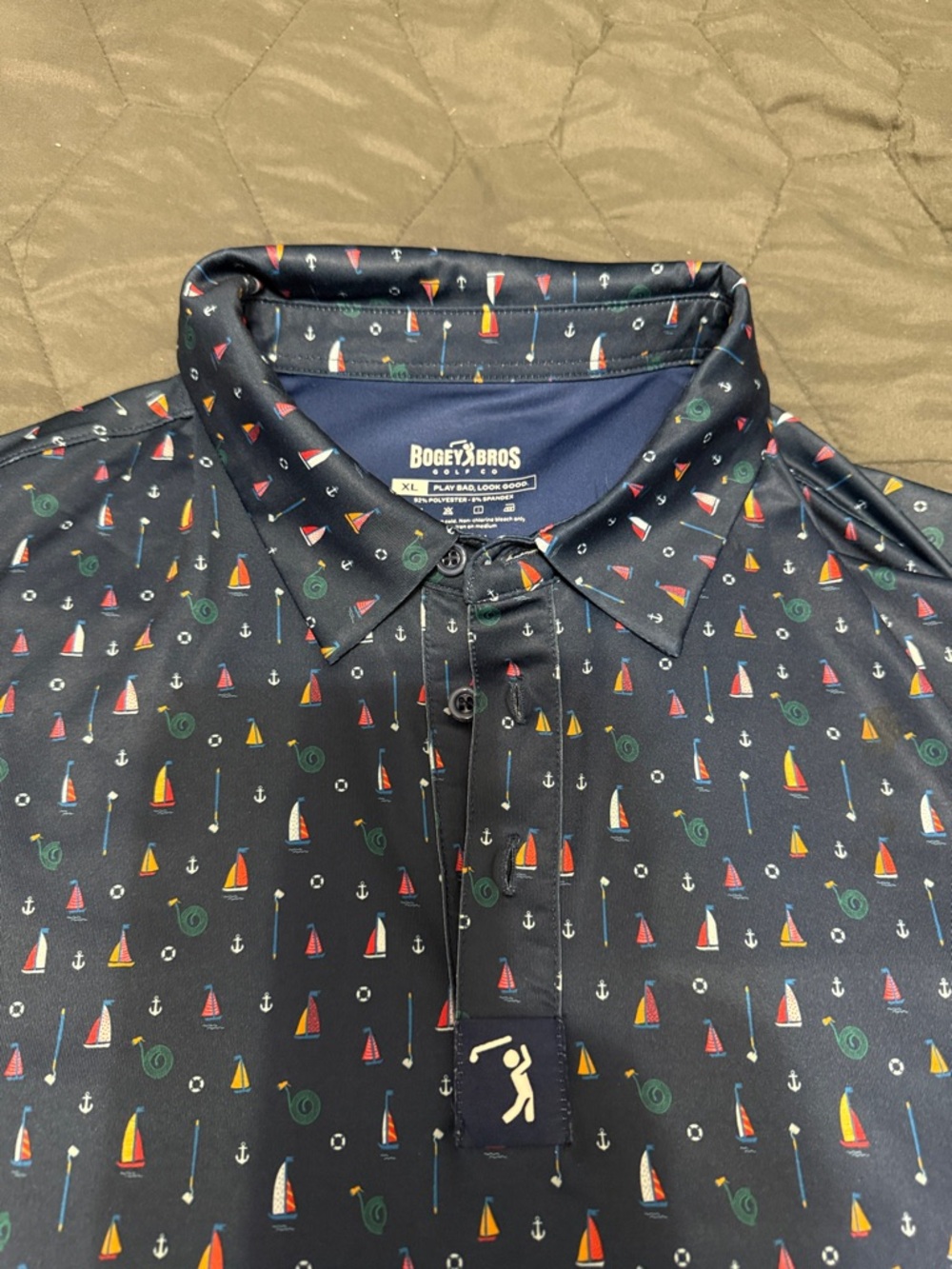 Bogey Bros Men’s Navy Sailboat Print Polo